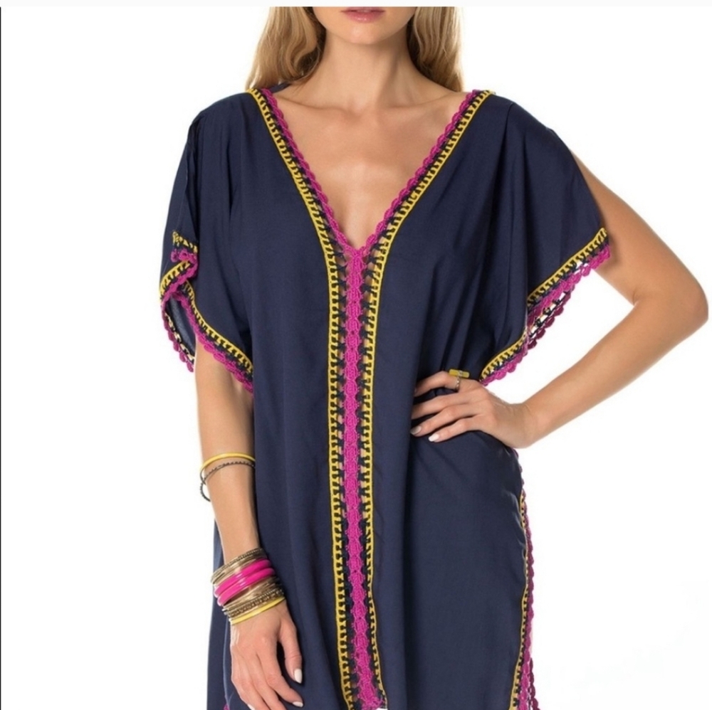 BECCA Navy and Pink Swim Cover-Up Size M-L